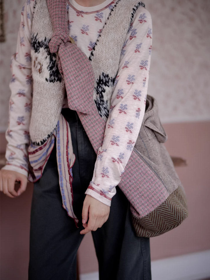 Pink-Grey Retro Wool Large Capacity Crossbody Bag