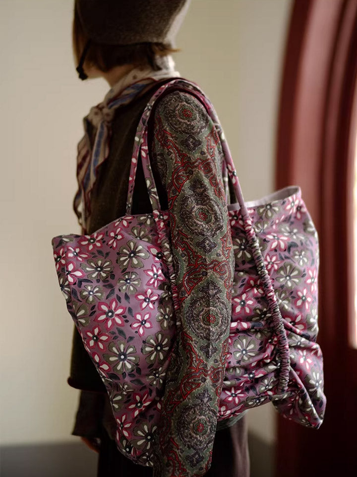Pink Flower Print Buttefly Shape Tote Bag