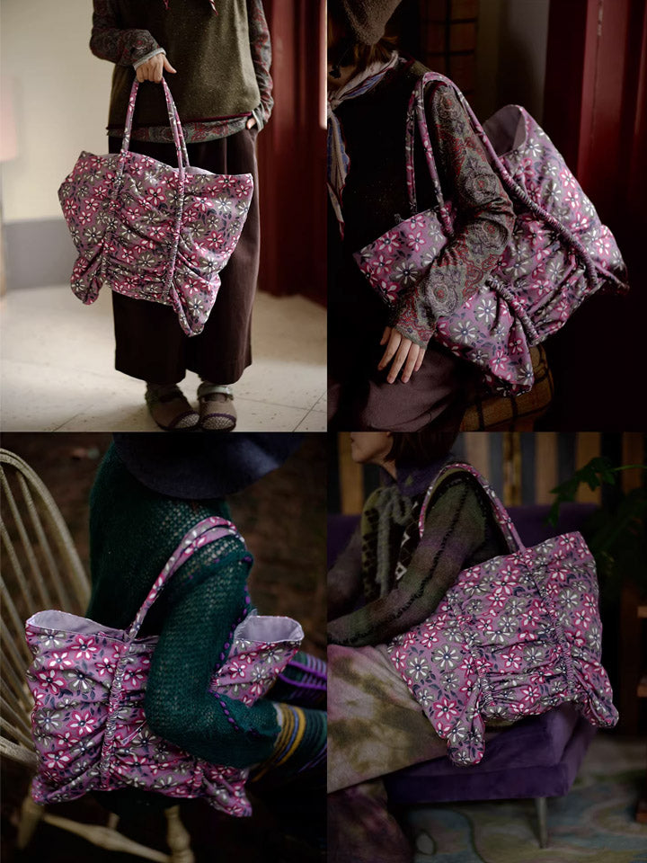 Pink Flower Print Buttefly Shape Tote Bag