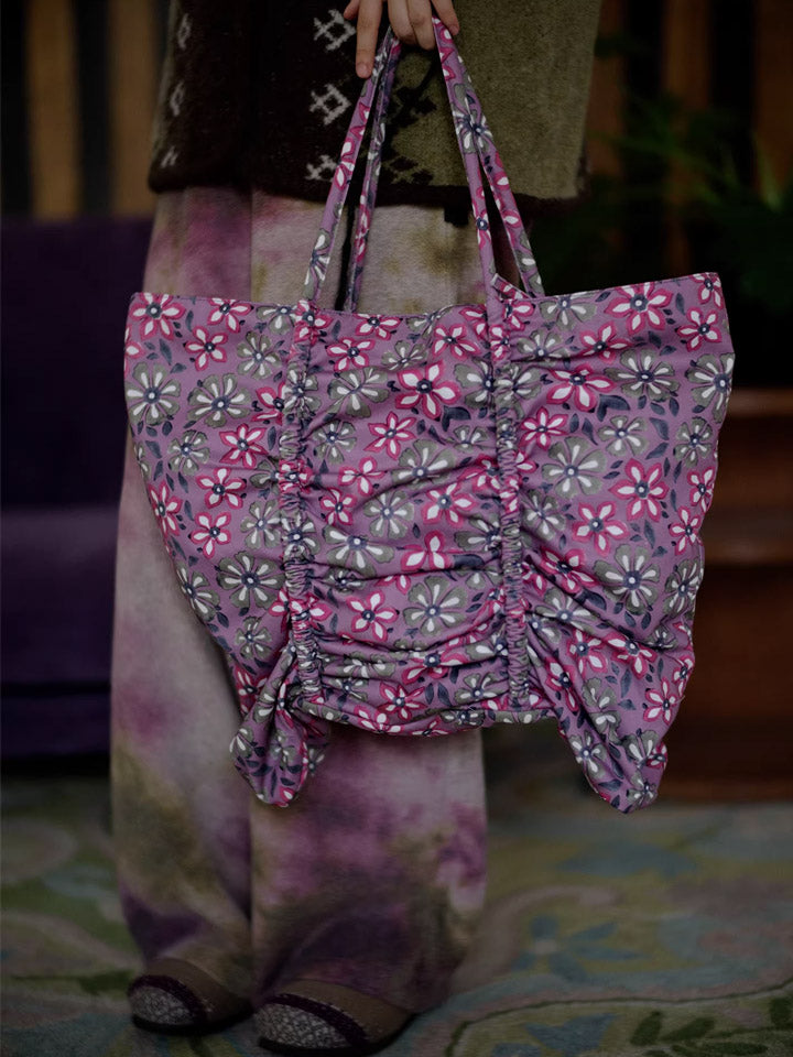 Pink Flower Print Buttefly Shape Tote Bag
