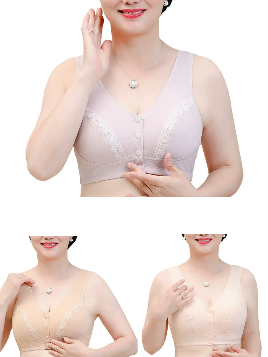 3 Pieces Women Artsy Pure Color Front-buckle Wireless Bra