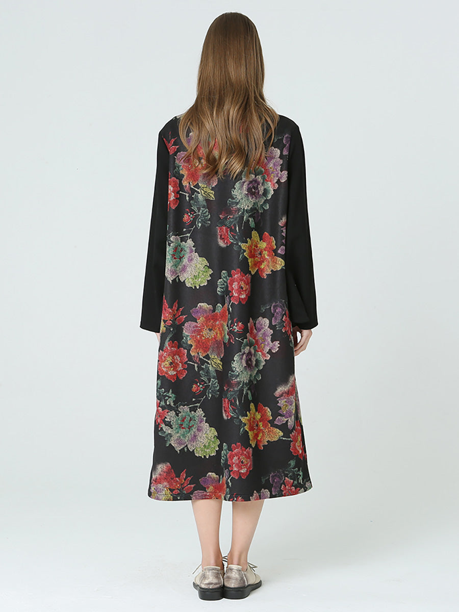 Plus Size Floral Prints Turtleneck Long Sleeve Spring Winter Dress M-2XL Secondary image