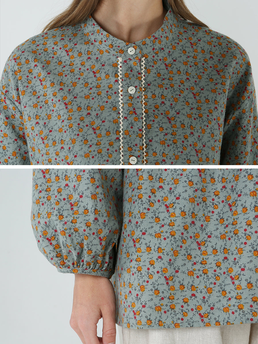 Plus Size Floral Prints Loose Long Sleeve Spring Women Shirt M-2XL