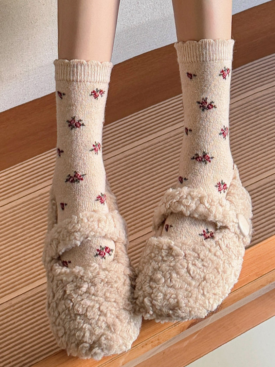 6 Pairs Women Winter Floral Jacquard Socks