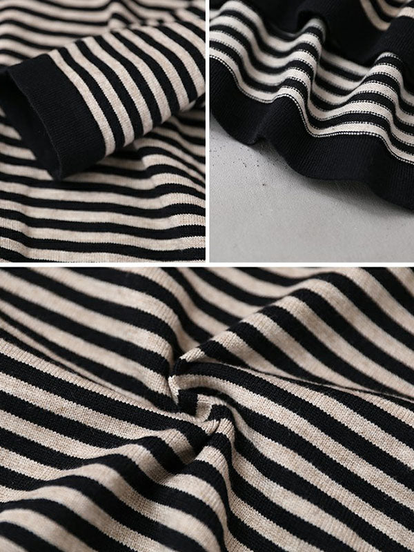 Buykud Ultra-loose Classic Striped Round Neck Sweater