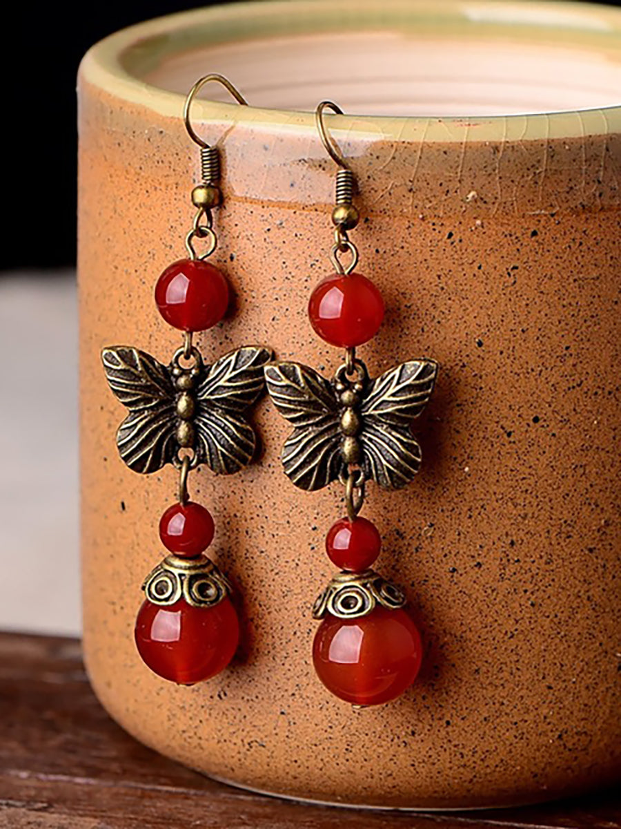 (2 Pairs )Retro Butterfly Red Agate Earrings Secondary image