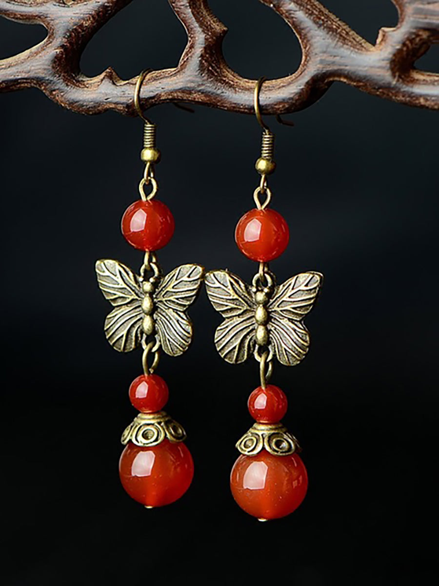 (2 Pairs )Retro Butterfly Red Agate Earrings Main image