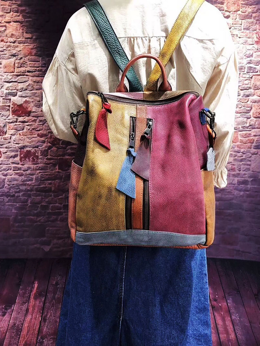 Multicolor Women Leather Zipper Backpack Main image