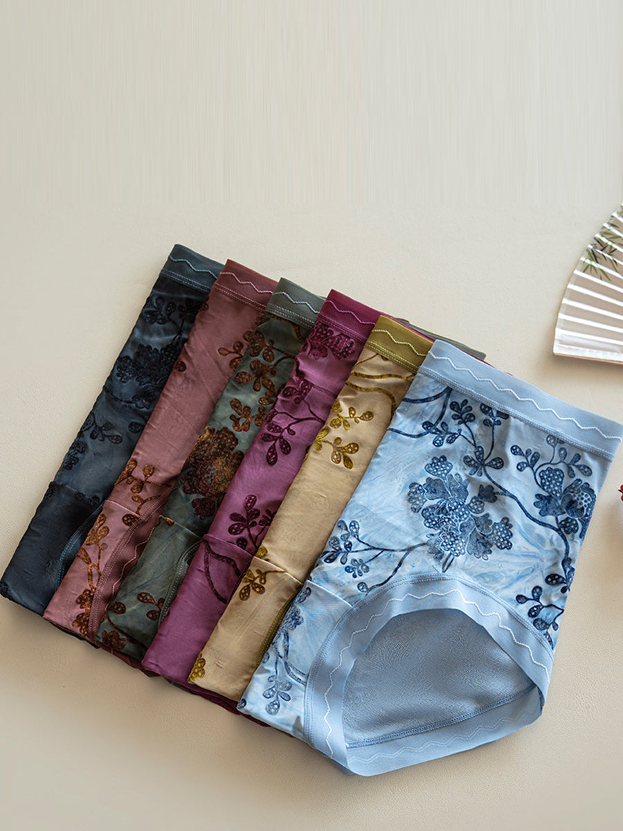 6 Pieces Women Flower Jacquard High Waist Underwear