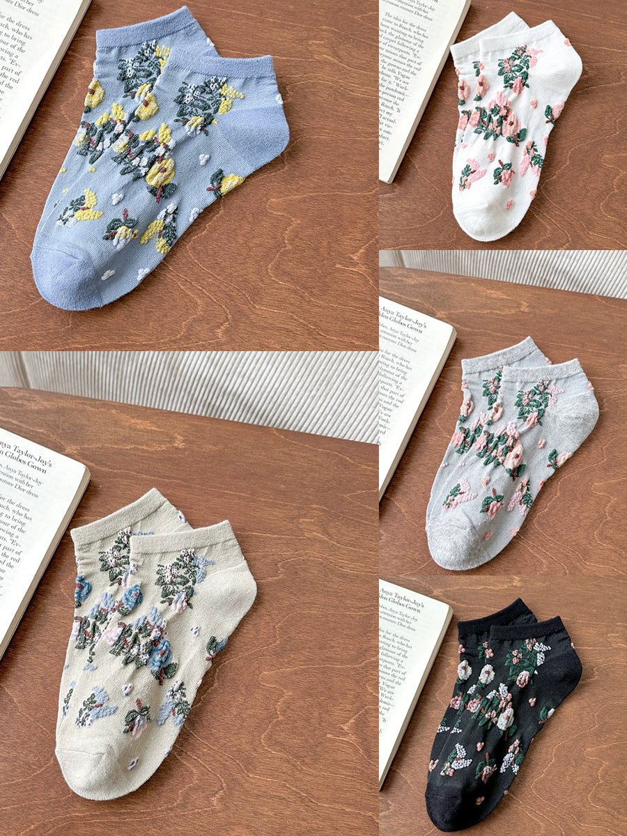 5 Pairs Women Summer Floral Rhomboids Socks