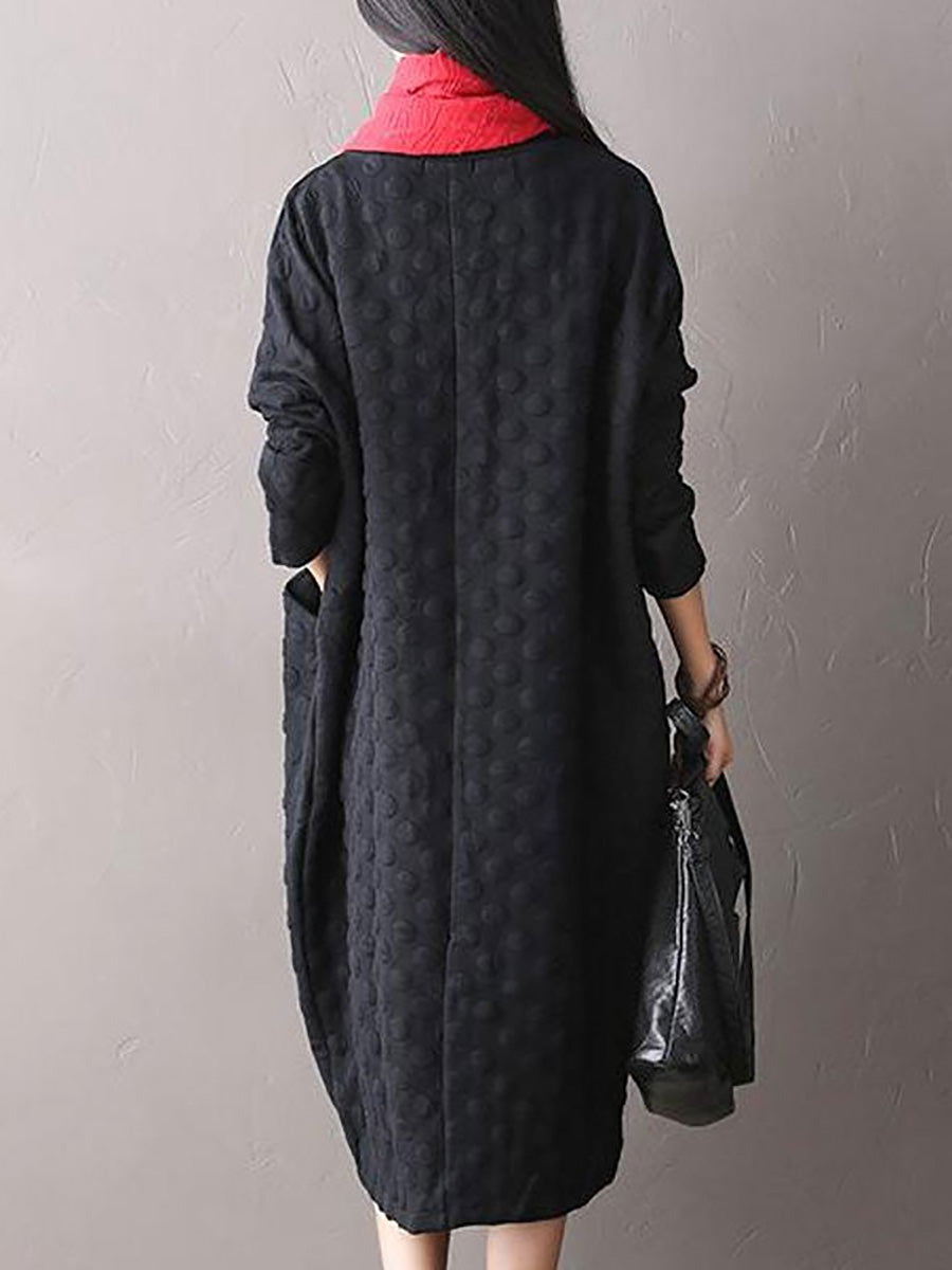 Plus Size Polka Dot Stretch Long Sleeve Dress