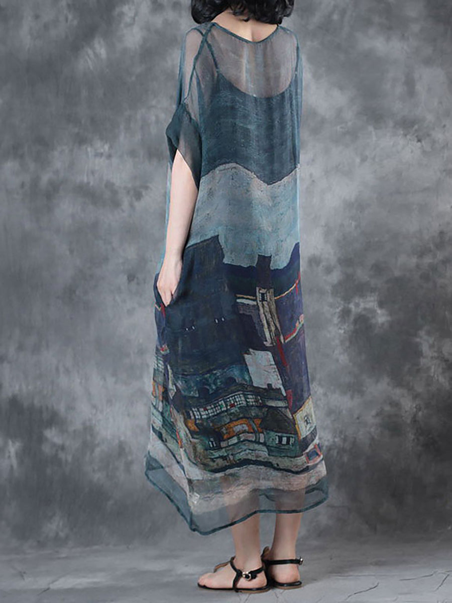Plus Size - Summer Short Sleeves Loose Prints Dress(Two Pieces) Secondary image