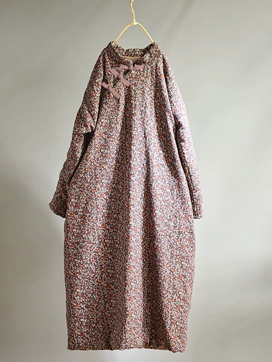 Plus Size - Autumn Women Loose Floral Cotton Dress