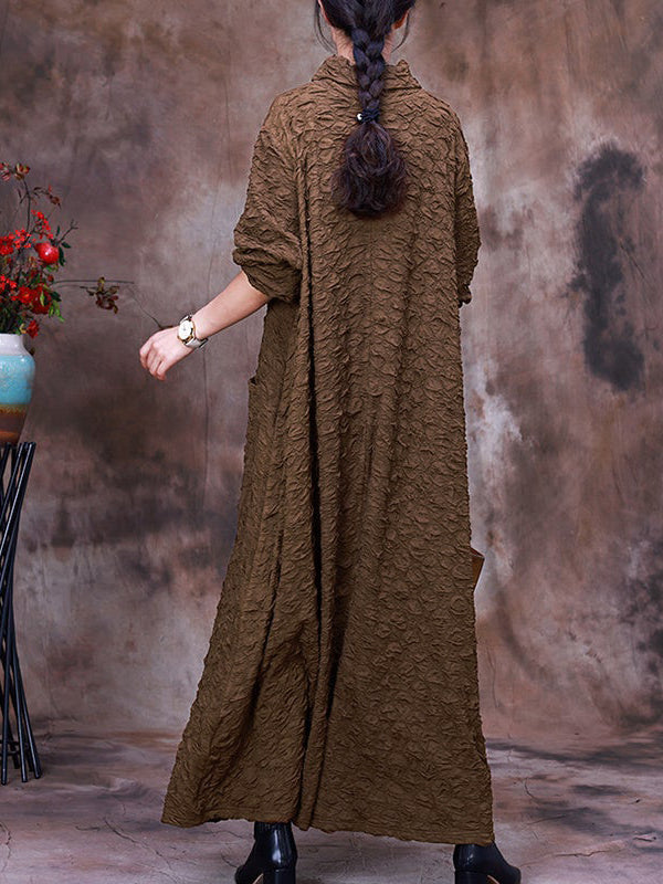 Plus Size Pocket Pleated Long Sleeve Women Maxi Dress Secondary image