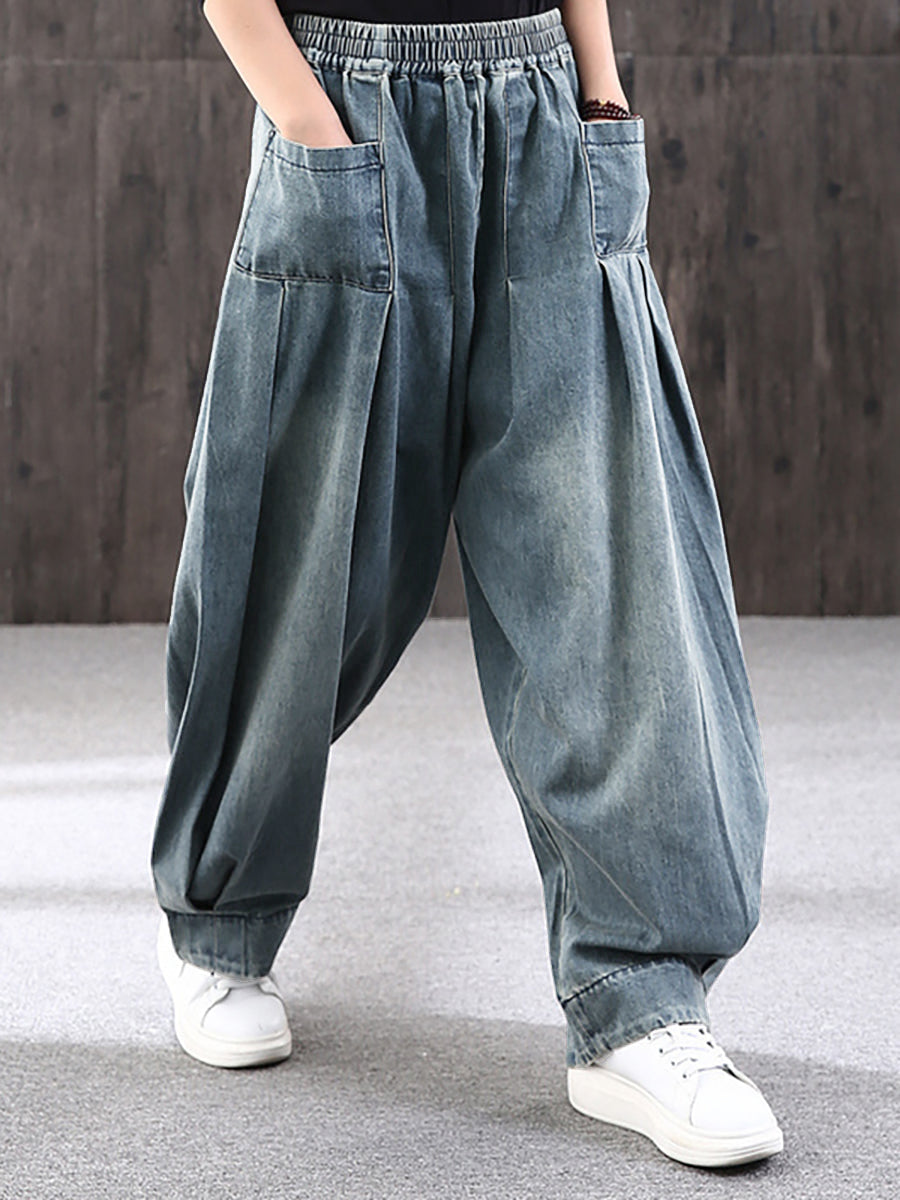 Plus Size - Simple Pure Color Loose Denim Jeans Secondary image