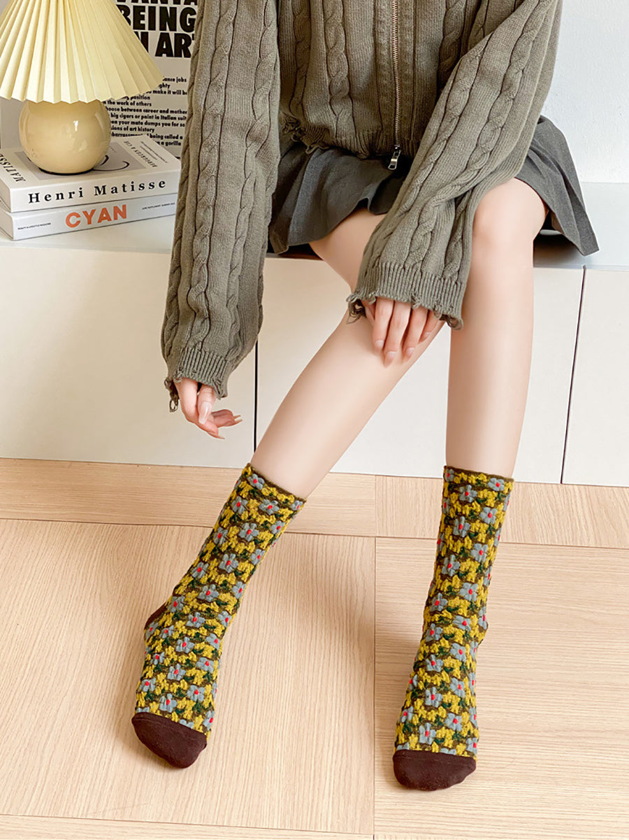 5 Pairs Women Artsy Flower Jacquard Socks