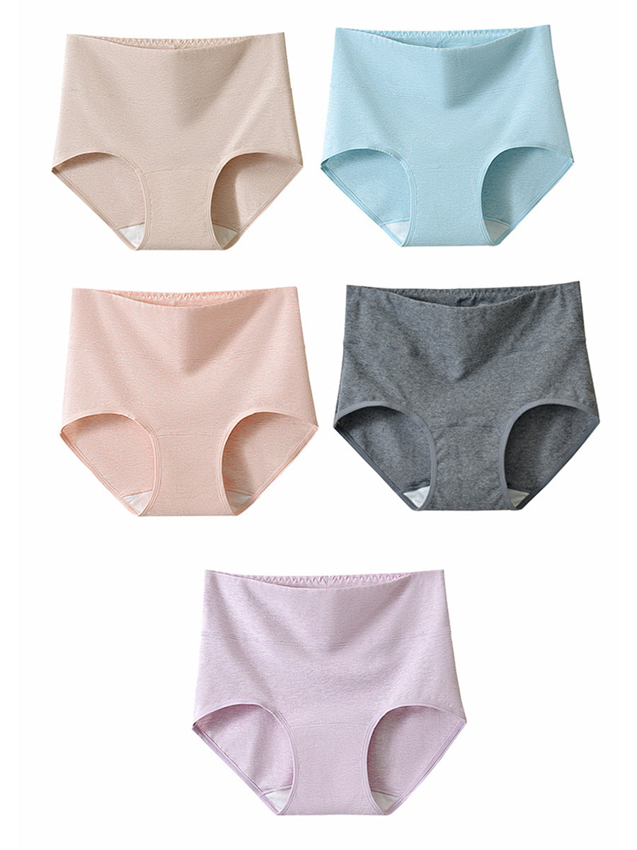 5 Pieces Women Pure Color High Waist Cotton Underwear