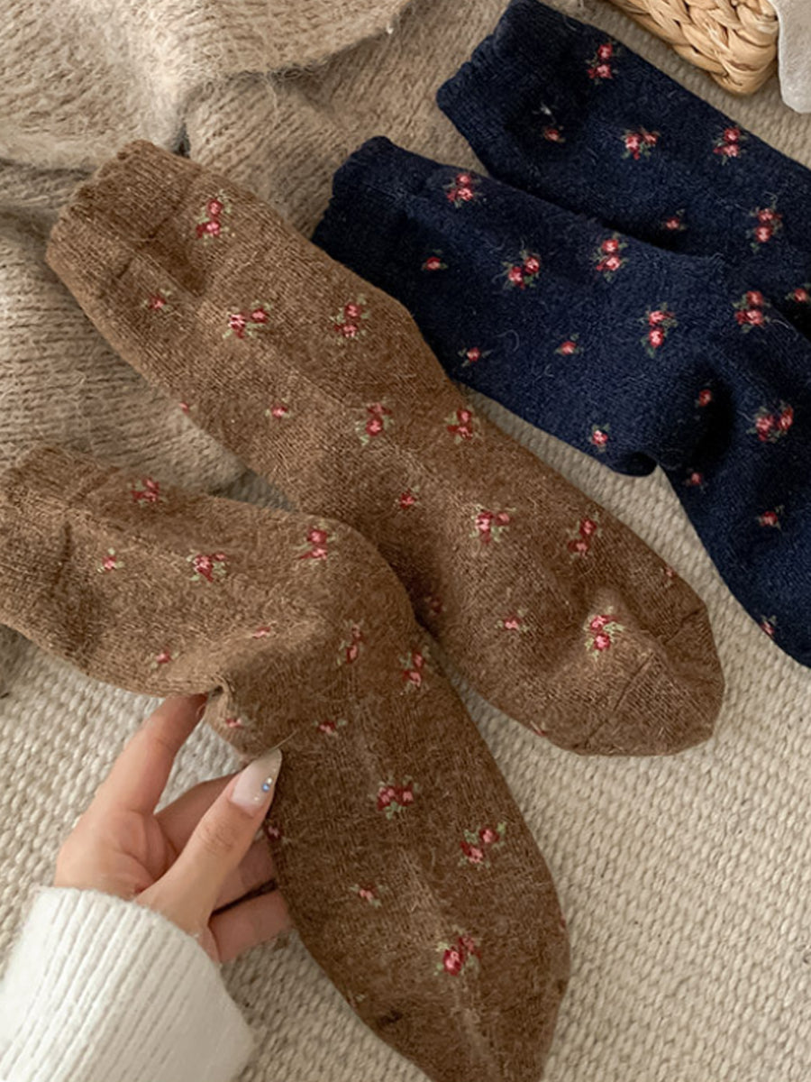 6 Pairs Women Winter Floral Jacquard Socks