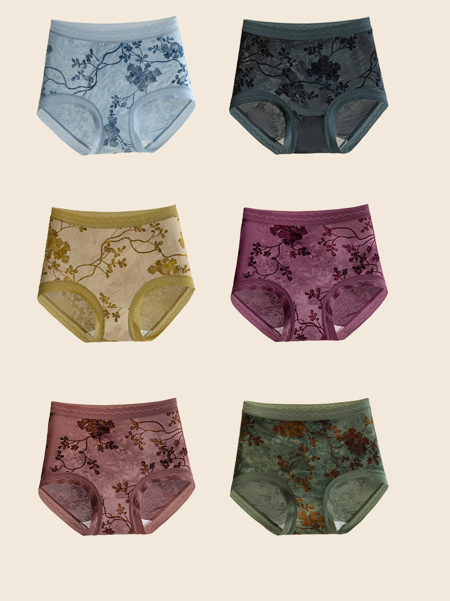 6 Pieces Women Flower Jacquard High Waist Underwear