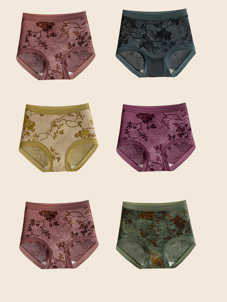 6 Pieces Women Flower Jacquard High Waist Underwear