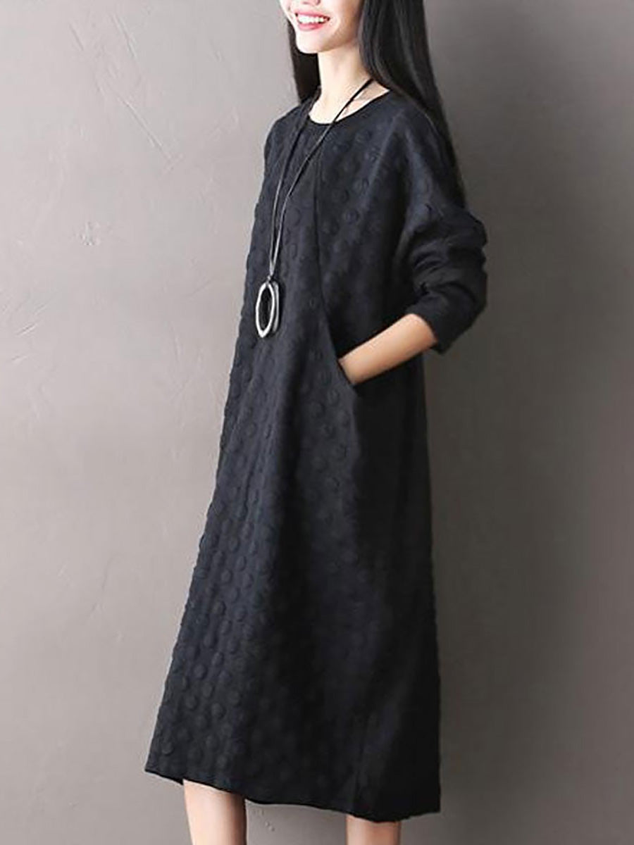 Plus Size Polka Dot Stretch Long Sleeve Dress