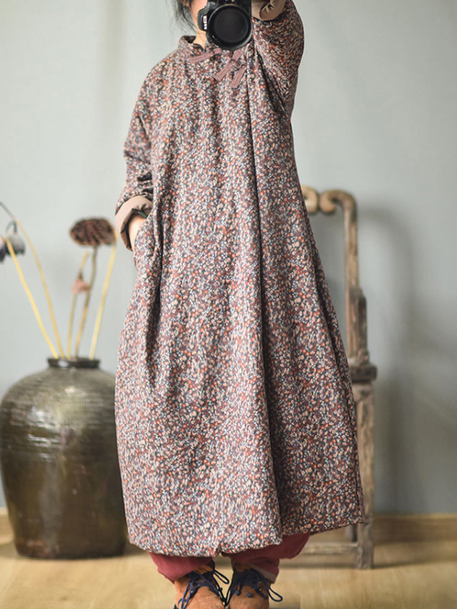 Plus Size - Autumn Women Loose Floral Cotton Dress Main image