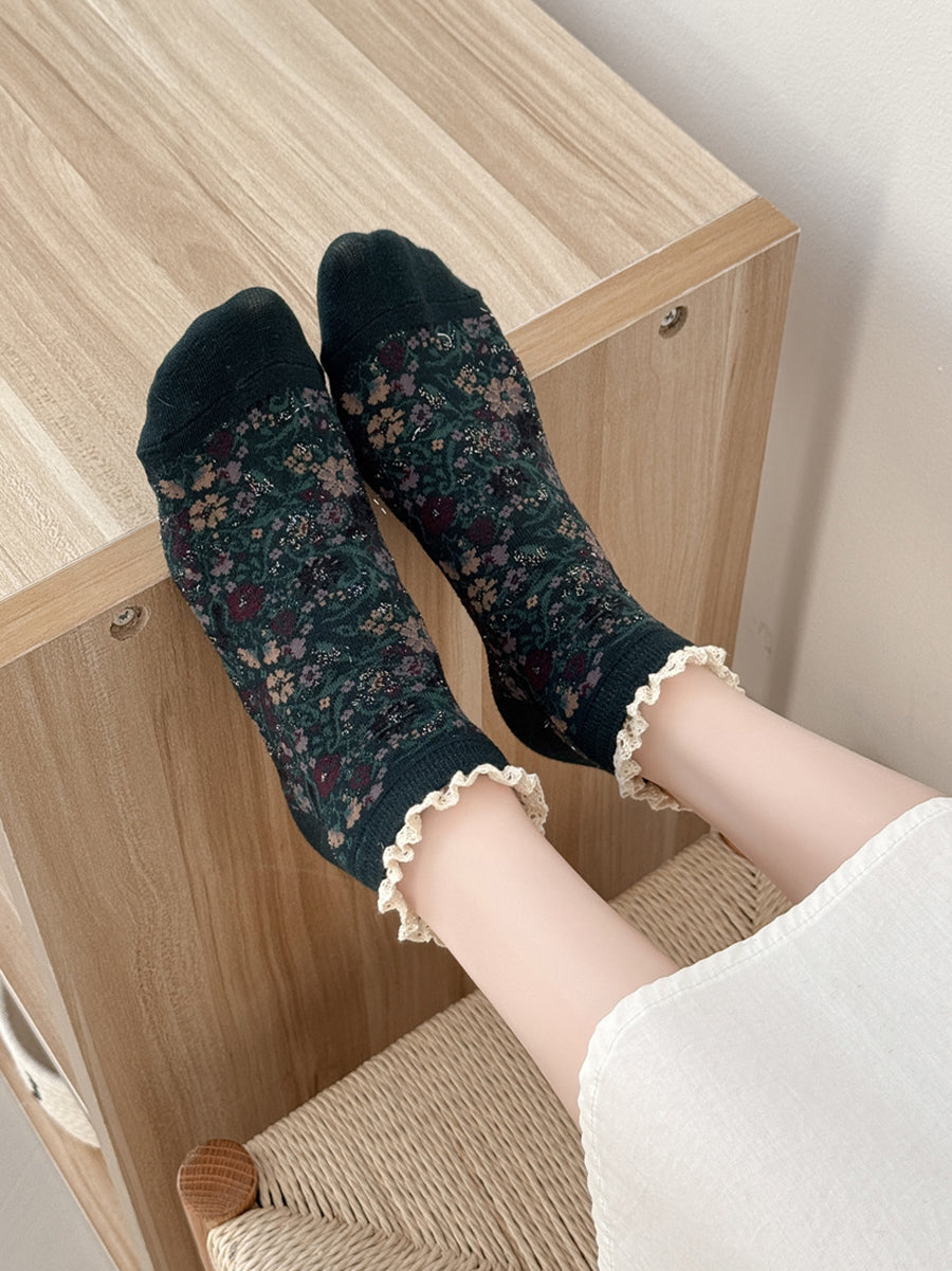 5 Pairs Women Artsy Floral Lace Spliced Socks