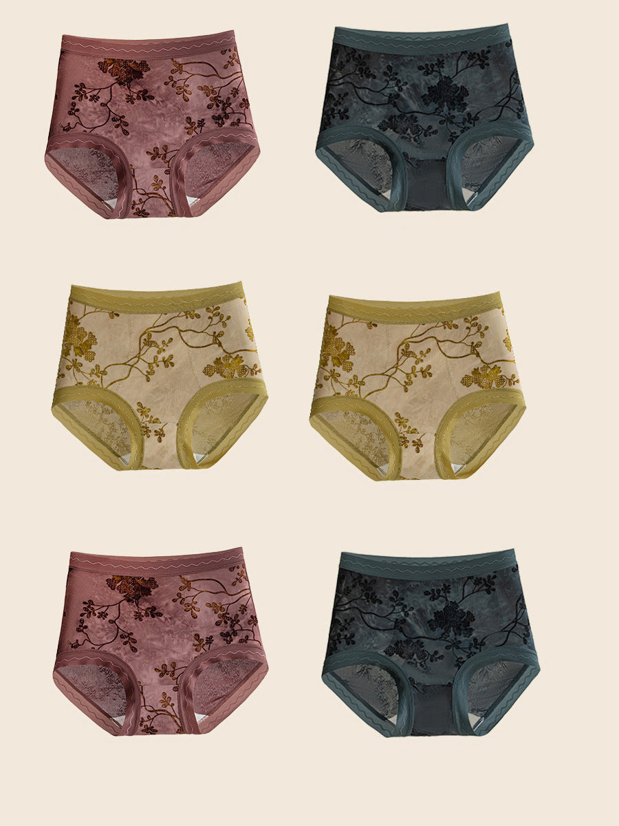6 Pieces Women Flower Jacquard High Waist Underwear
