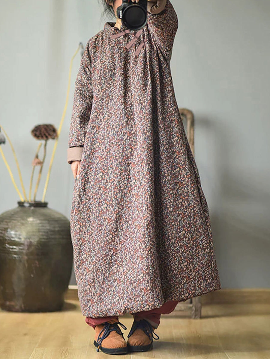 Plus Size - Autumn Women Loose Floral Cotton Dress