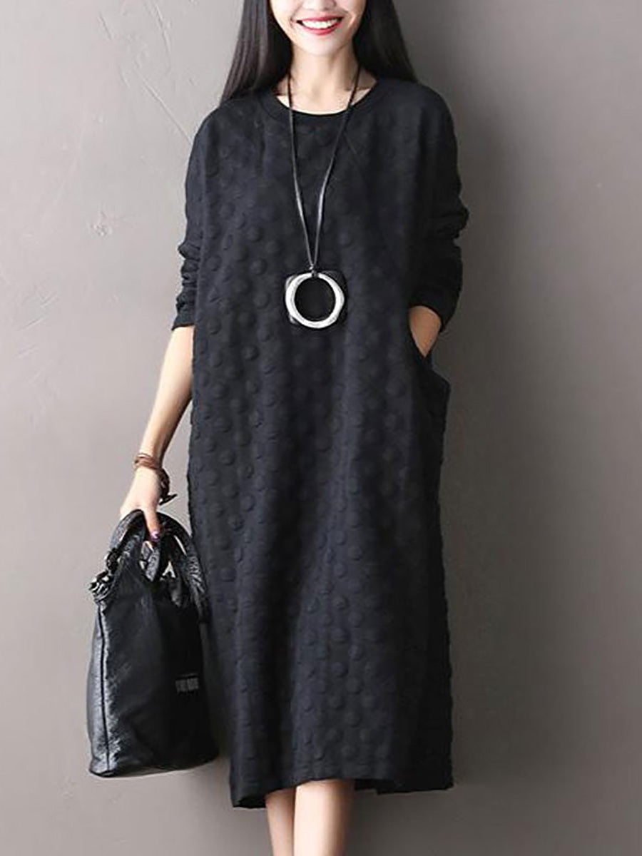 Plus Size Polka Dot Stretch Long Sleeve Dress Main image