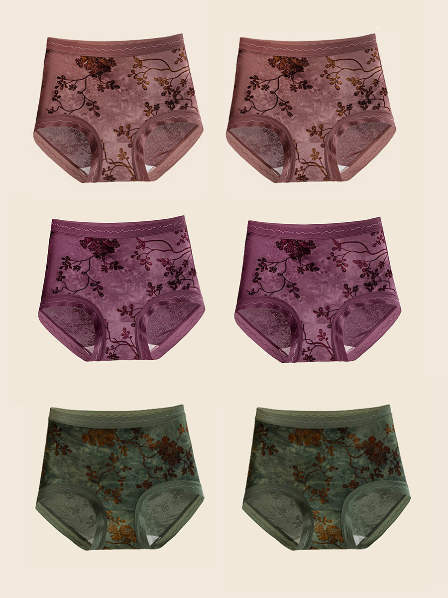 6 Pieces Women Flower Jacquard High Waist Underwear