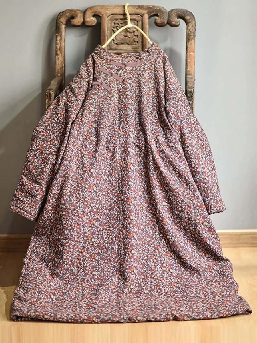 Plus Size - Autumn Women Loose Floral Cotton Dress