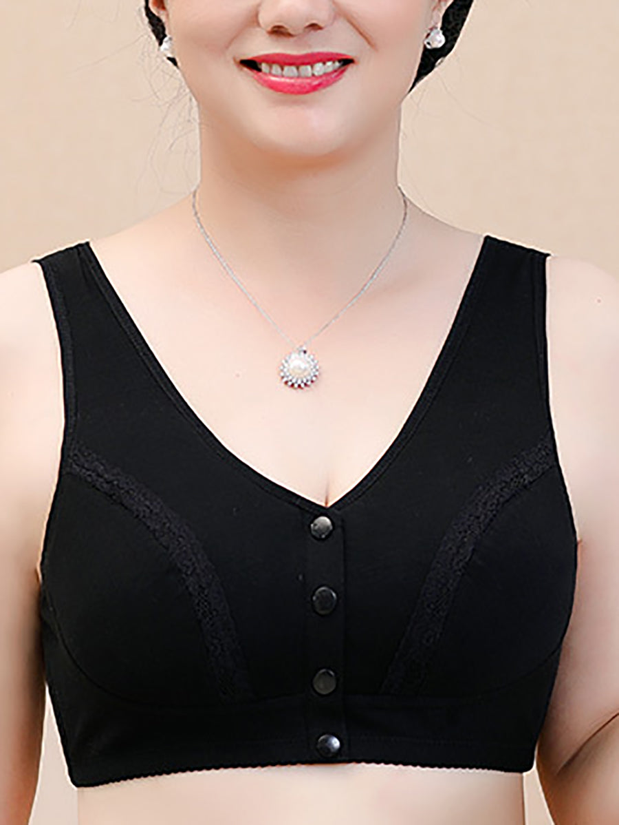 3 Pieces Women Artsy Pure Color Front-buckle Wireless Bra