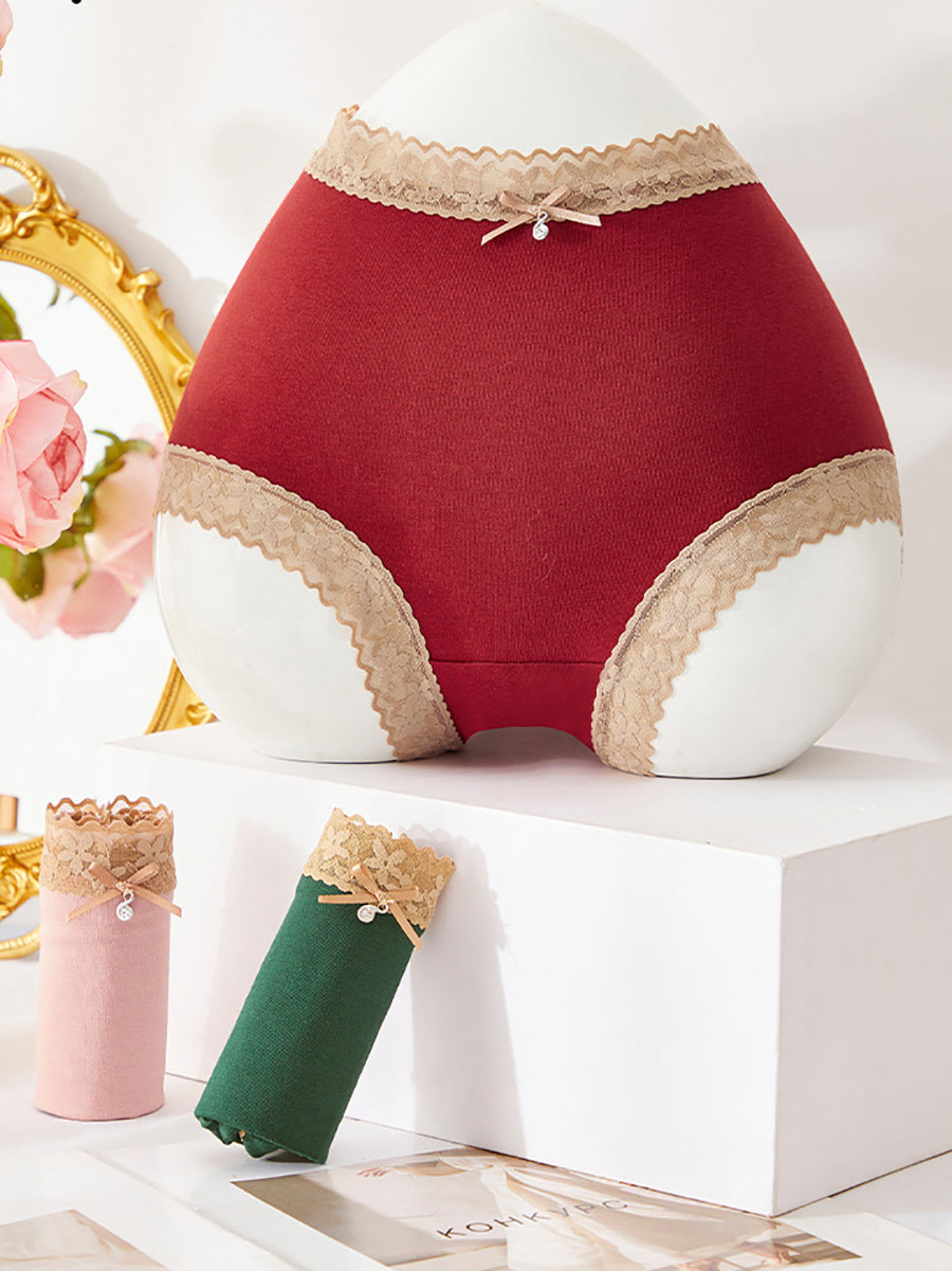 5 Pieces Women Flower Lace Spliced High Waist Underwear