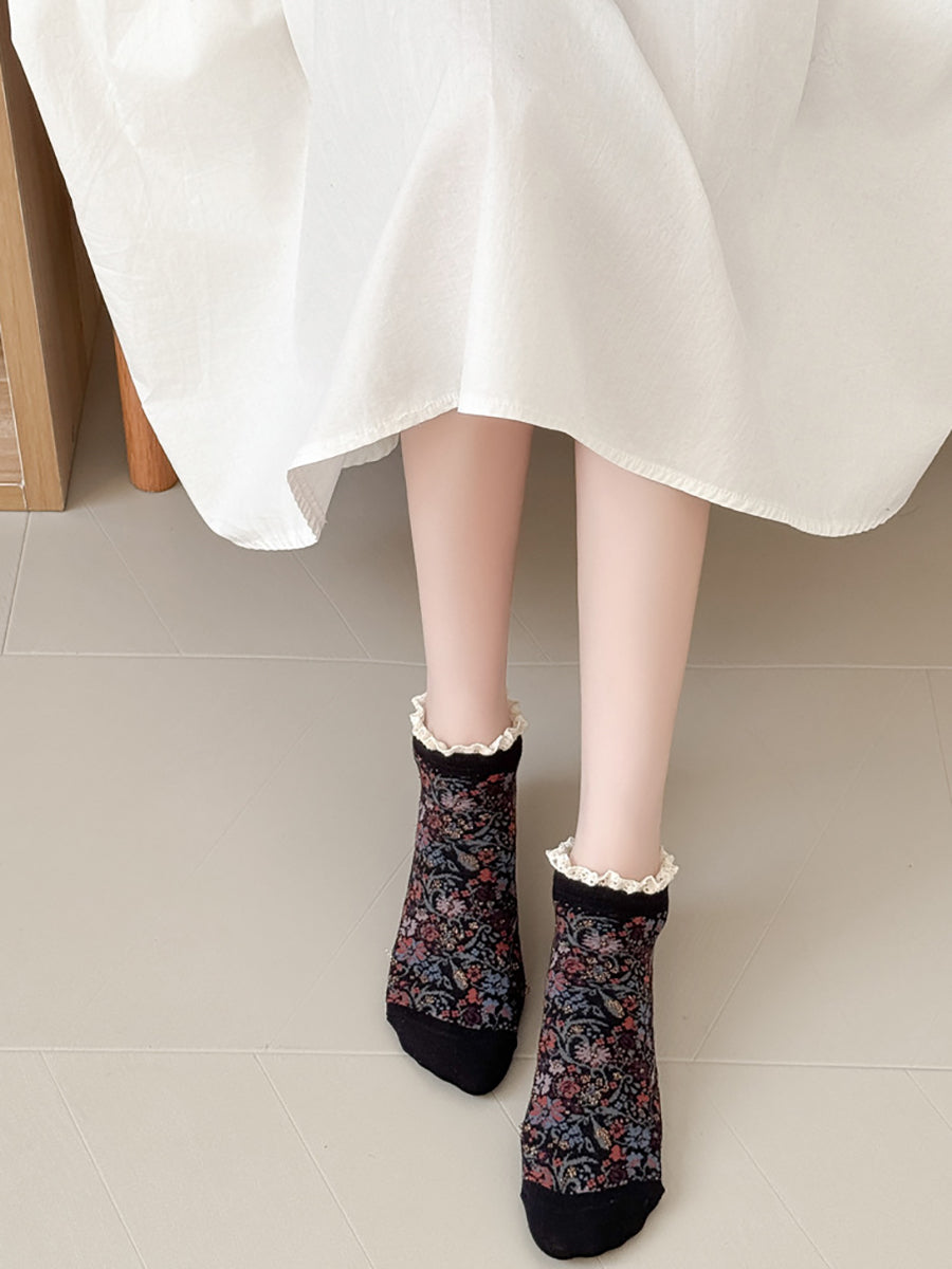 5 Pairs Women Artsy Floral Lace Spliced Socks