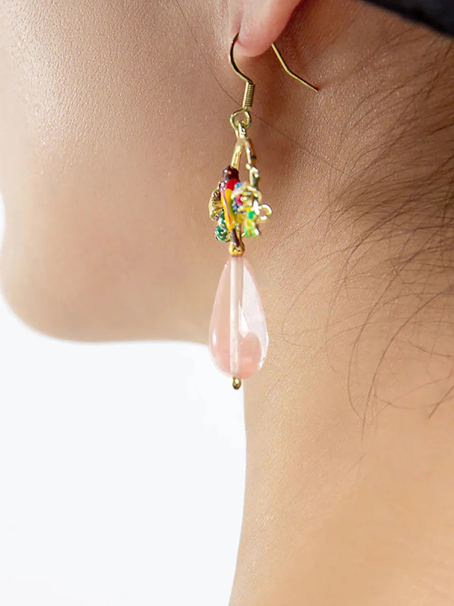 Bird And Flower Chalcedony Pendant Earrings