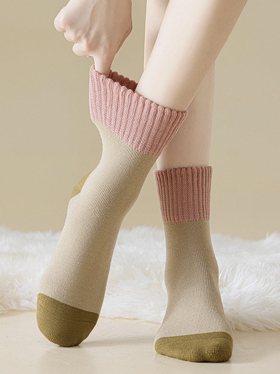 6 Pairs Women Artsy Colorblock Thick Socks
