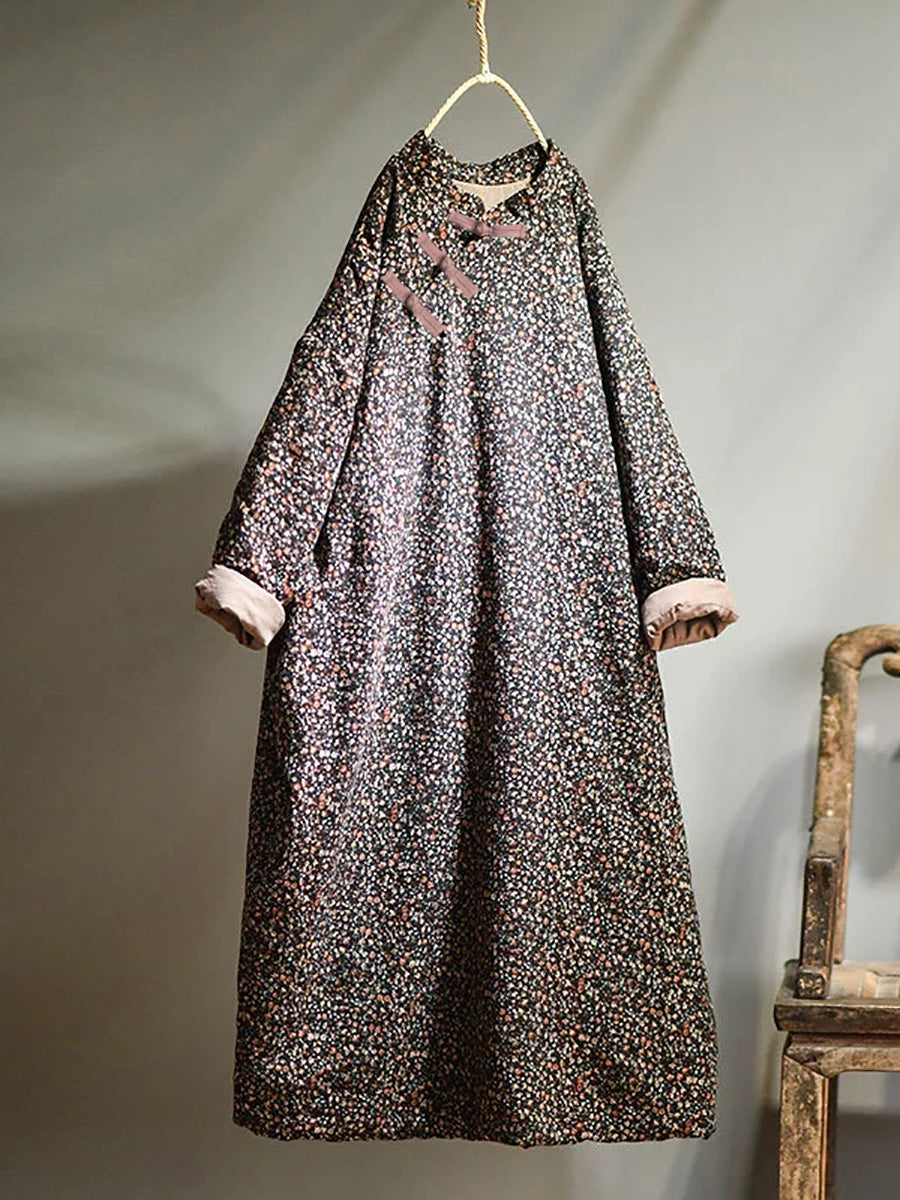 Plus Size - Autumn Women Loose Floral Cotton Dress