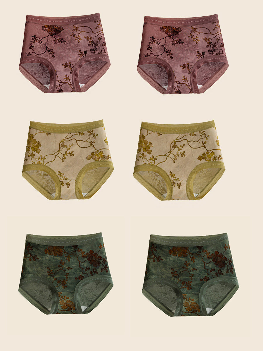 6 Pieces Women Flower Jacquard High Waist Underwear