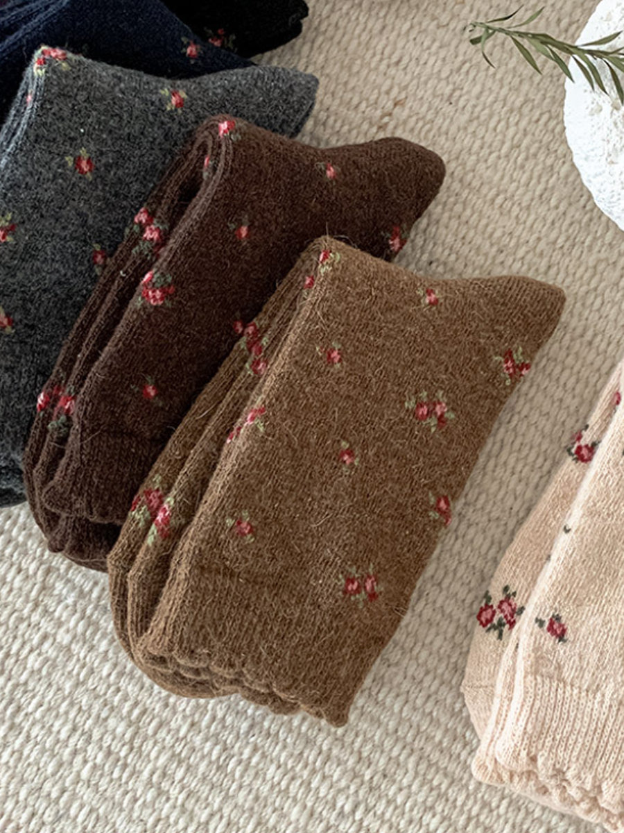 6 Pairs Women Winter Floral Jacquard Socks