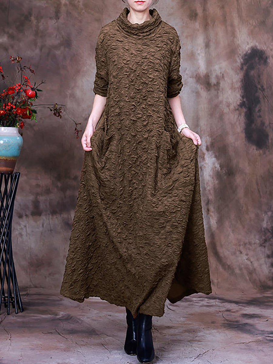 Plus Size Pocket Pleated Long Sleeve Women Maxi Dress Main image
