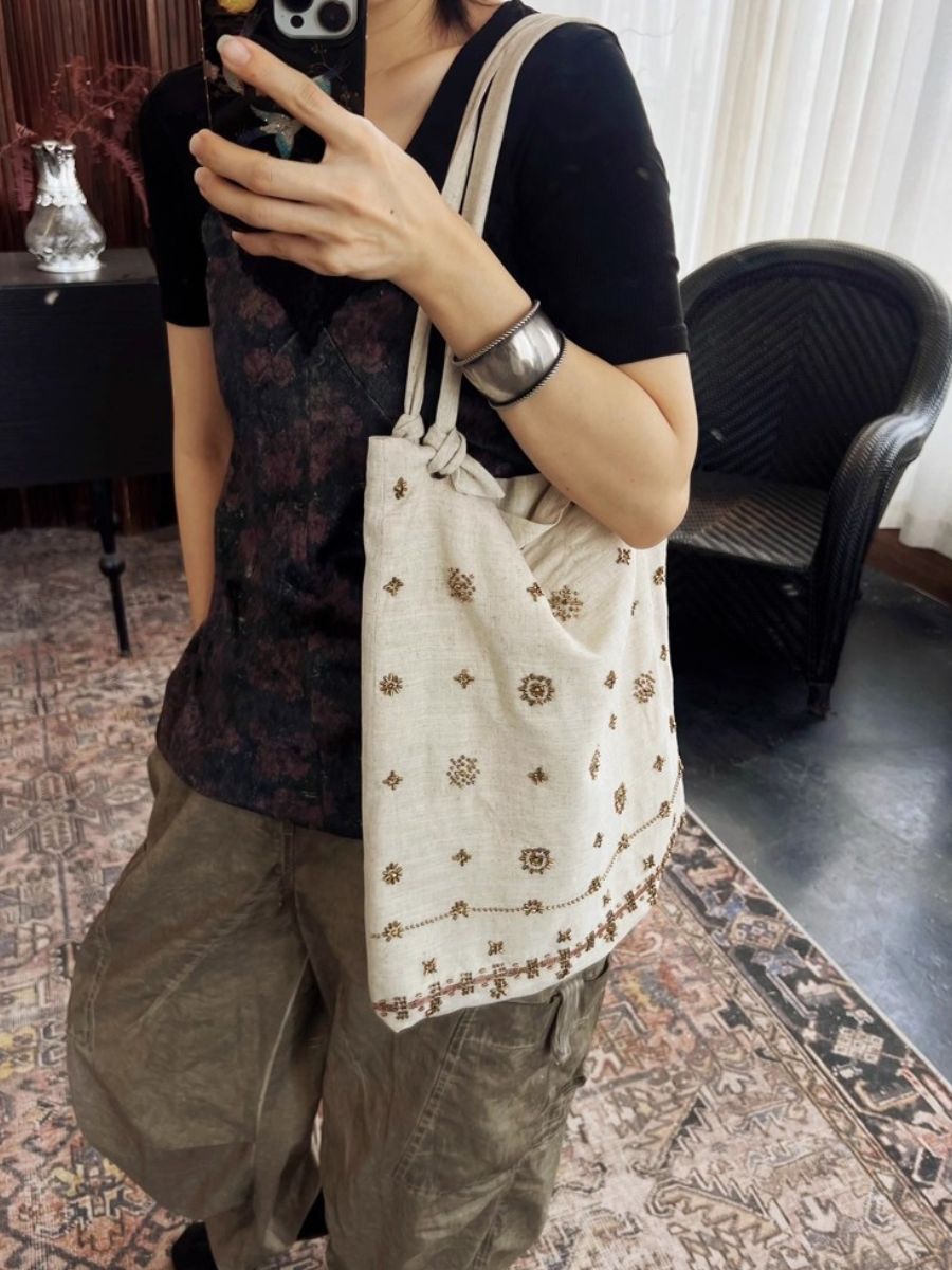 Casual Linen Embroidery Canvas Bag