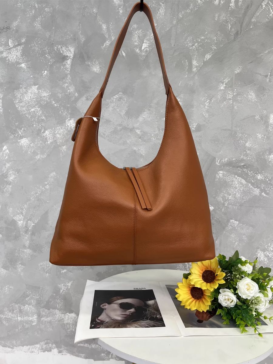 Casual Pure Color Leather Hobo Bag