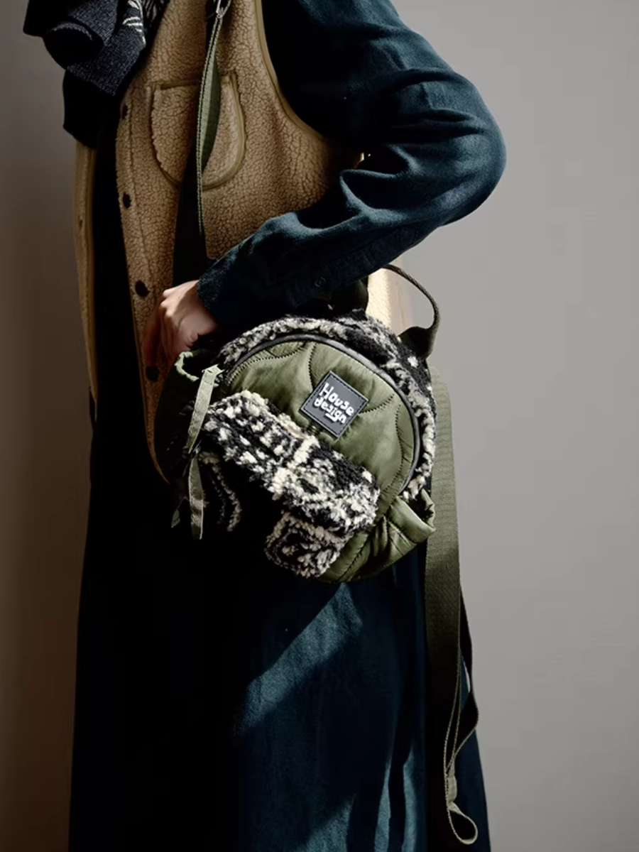 Artistic Green Fluffy Floral Spliced Mini Backpack Secondary image