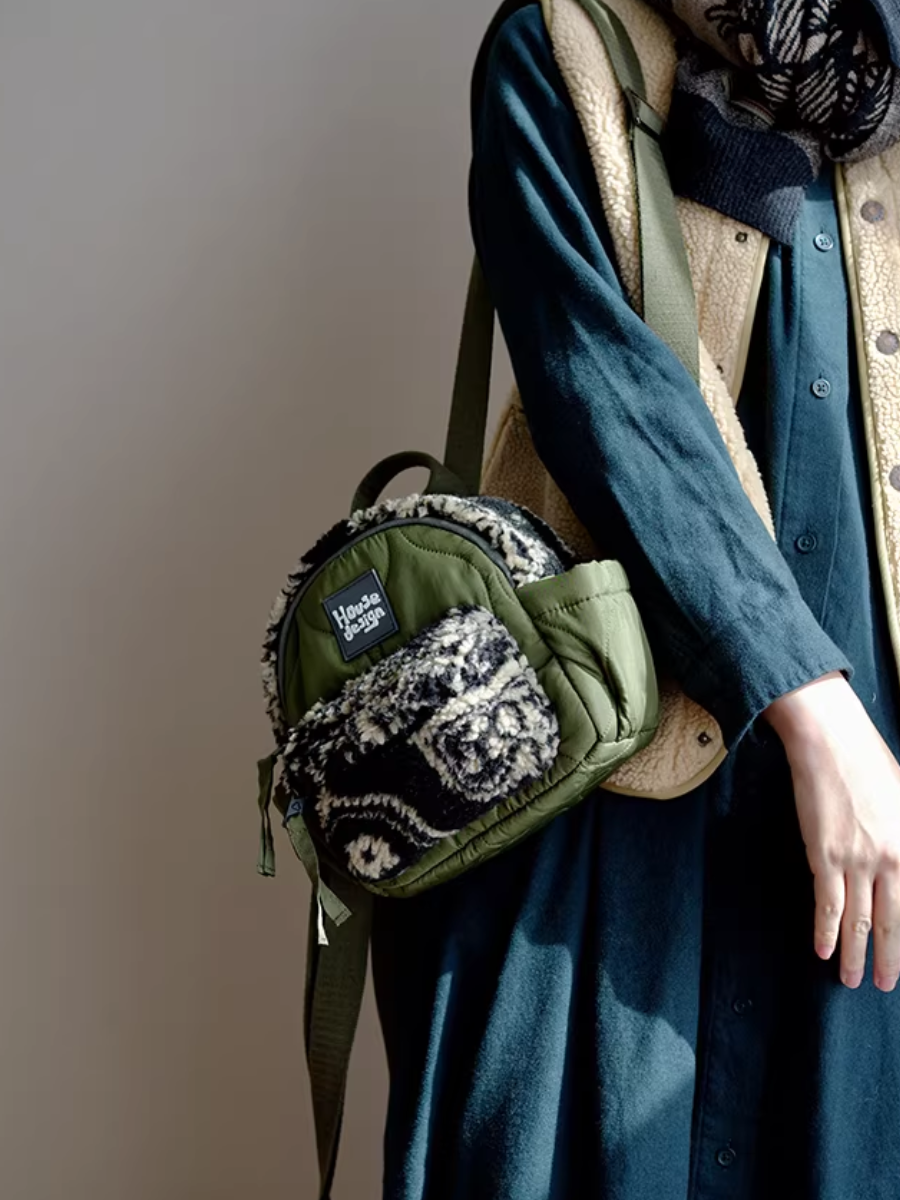 Artistic Green Fluffy Floral Spliced Mini Backpack
