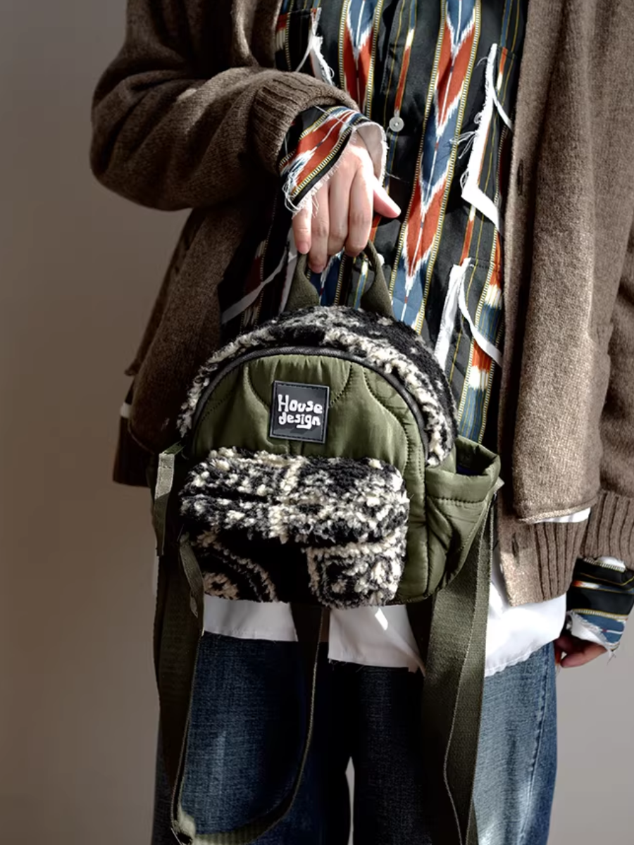 Artistic Green Fluffy Floral Spliced Mini Backpack