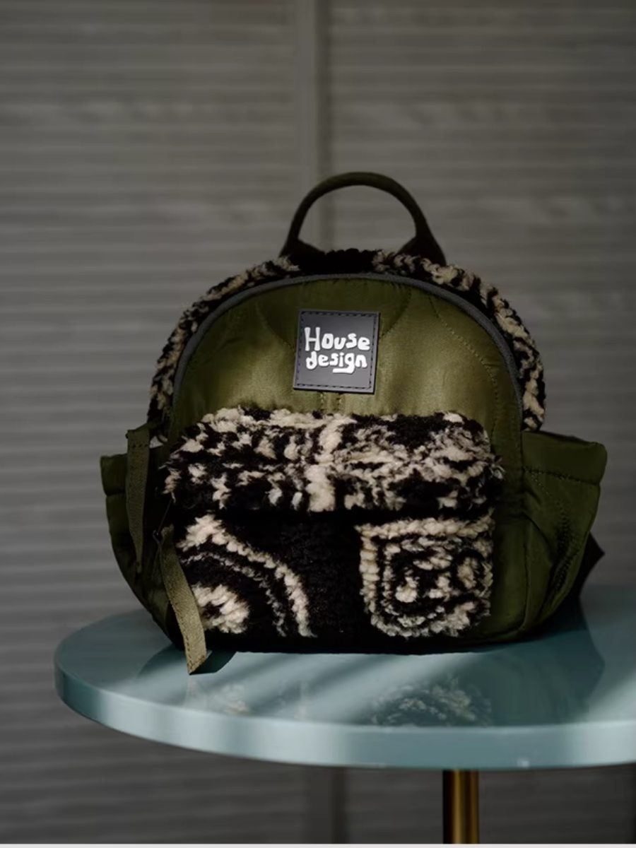Artistic Green Fluffy Floral Spliced Mini Backpack