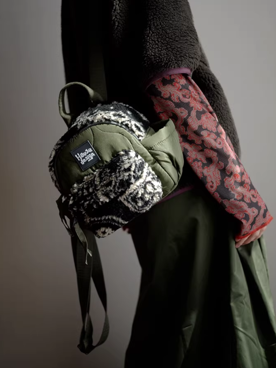Artistic Green Fluffy Floral Spliced Mini Backpack