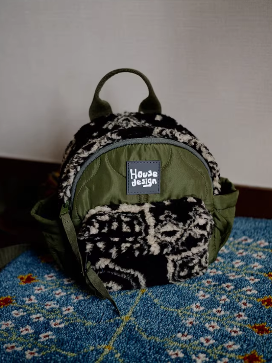 Artistic Green Fluffy Floral Spliced Mini Backpack
