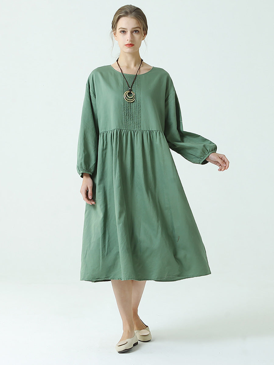Plus Size Linen Cotton Pleated Spring Long Sleeve Dress Main image